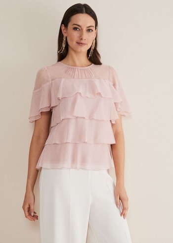 Phase Eight Stacey Ruffle Shirts Pink USA | 1375698-ED